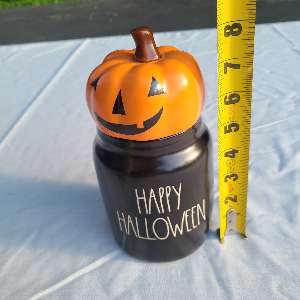 Rae Dunn Happy Halloween Black Ceramic Container Mug w/ Pumpkin Lid BRAND NEW